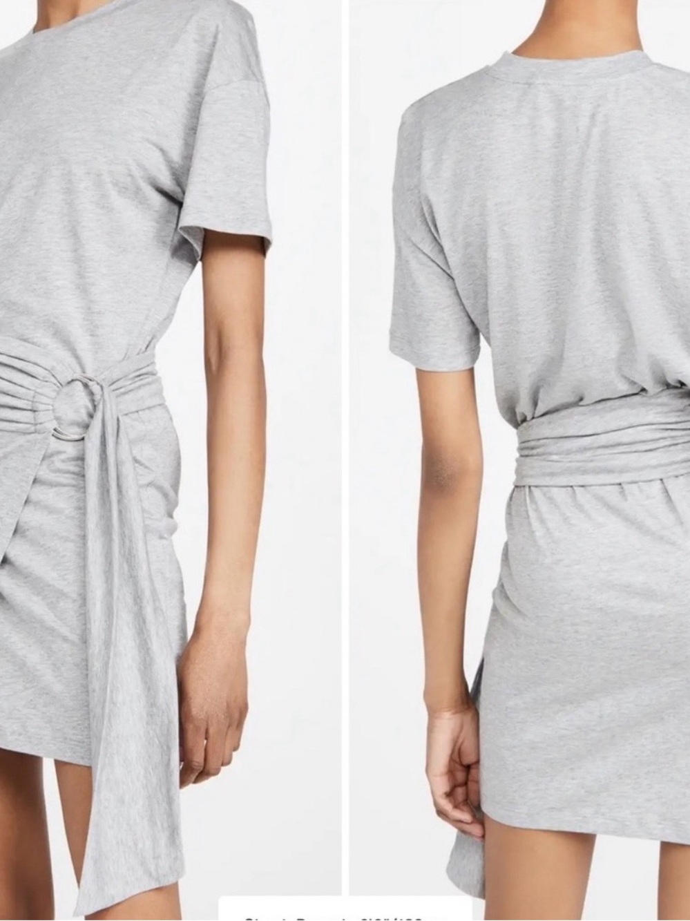 “BA&SH Erika Lady Belted Faux Wrap Tee Shirt Mini Dress Heather Gray